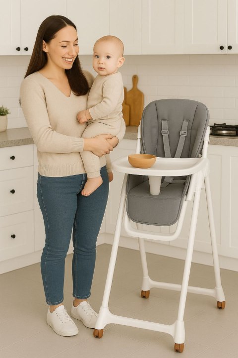 Krzesełko fotelik do karmienia regulacja wysokości ekoskóra pasy podwójna tacka ECOTOYS